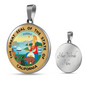 California State Seal Necklace Circle Pendant Stainless Steel or 18k Gold 18-22"-Express Your Love Gifts