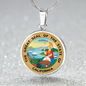 California State Seal Necklace Circle Pendant Stainless Steel or 18k Gold 18-22"-Express Your Love Gifts