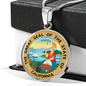 California State Seal Necklace Circle Pendant Stainless Steel or 18k Gold 18-22"-Express Your Love Gifts