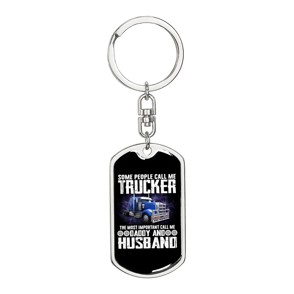 Call Me Daddy Swivel Trucker Keychain Dog Tag Stainless Steel or 18k Gold-Express Your Love Gifts