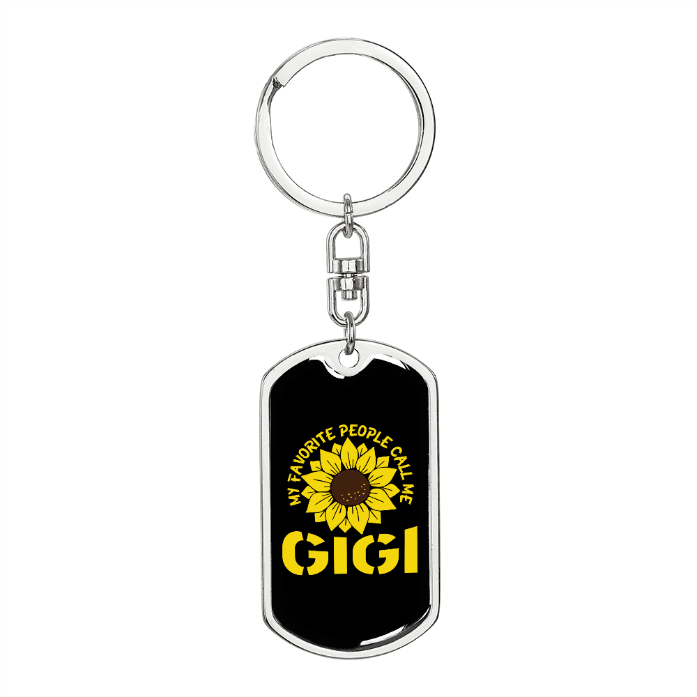 Call Me Gigi Sunflower Mom Keychain Stainless Steel or 18k Gold Dog Tag Keyring-Express Your Love Gifts