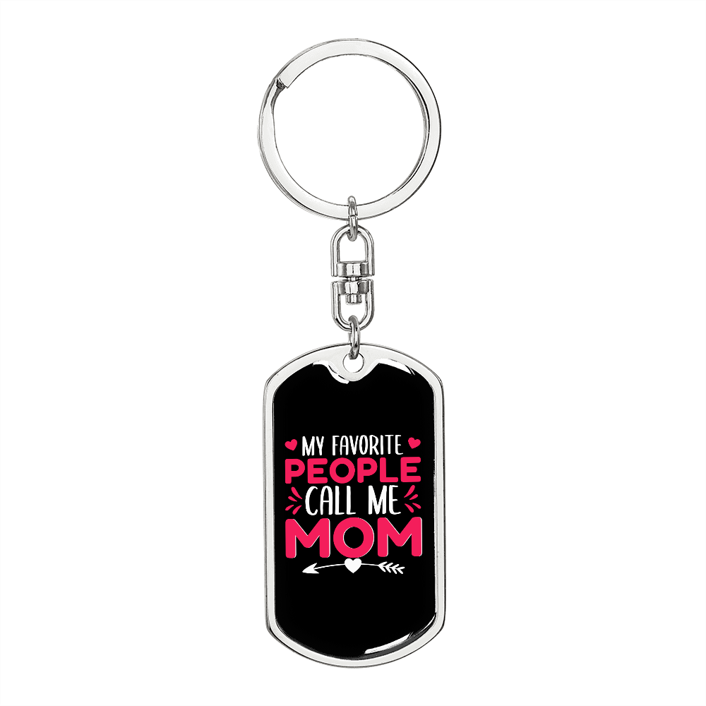 Call Me Mom Pink Keychain Stainless Steel or 18k Gold Dog Tag Keyring-Express Your Love Gifts