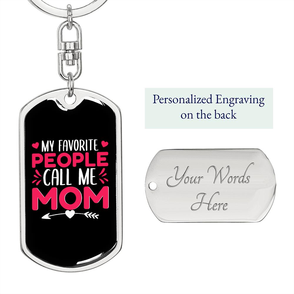Call Me Mom Pink Keychain Stainless Steel or 18k Gold Dog Tag Keyring-Express Your Love Gifts