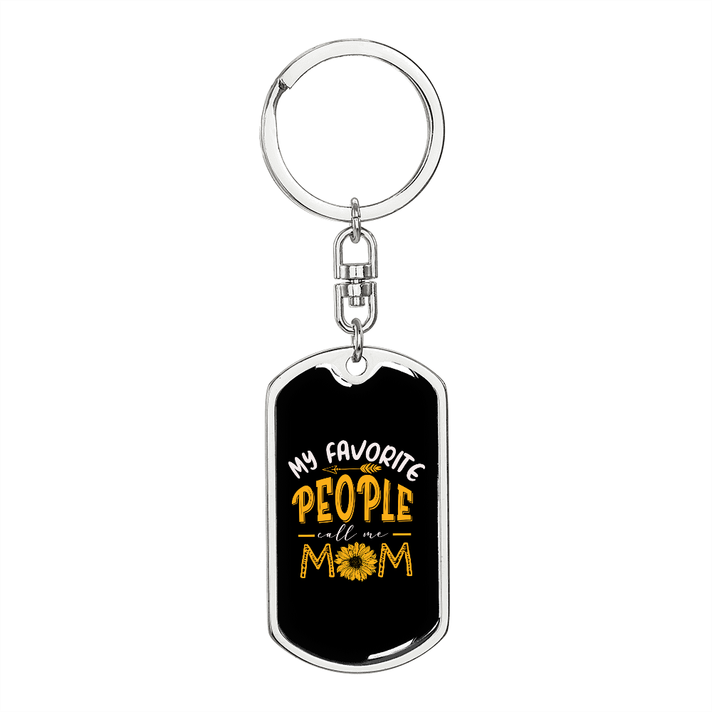 Call Me Mom Sunflower Keychain Stainless Steel or 18k Gold Dog Tag Keyring-Express Your Love Gifts