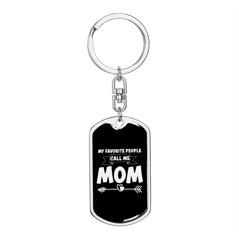 Call Me Mom White Keychain Stainless Steel or 18k Gold Dog Tag Keyring-Express Your Love Gifts