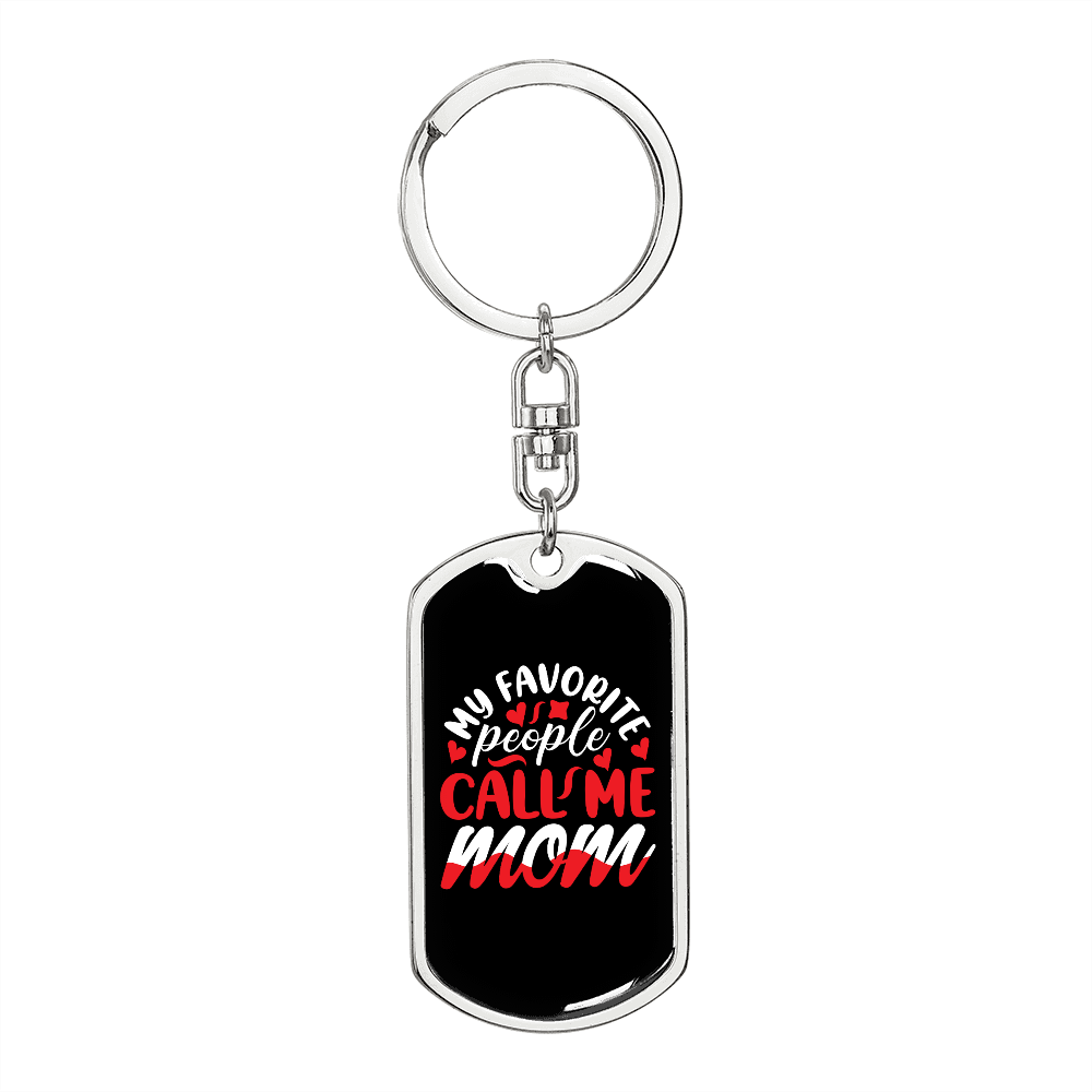 Call Me Mom White Red Keychain Stainless Steel or 18k Gold Dog Tag Keyring-Express Your Love Gifts