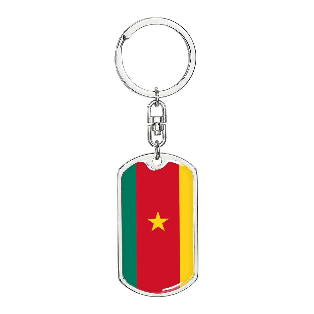Cameroon Flag Keychain Dog Tag Stainless Steel or 18k Gold-Express Your Love Gifts