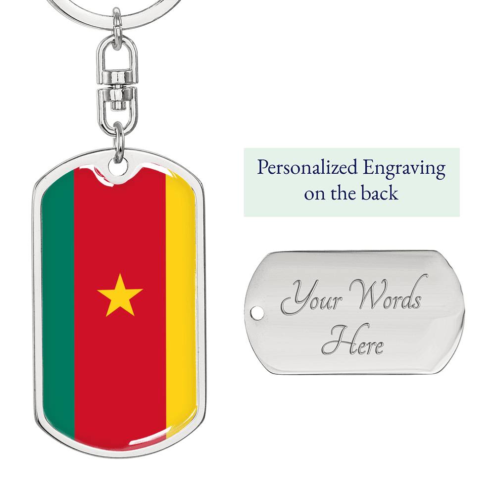 Cameroon Flag Keychain Dog Tag Stainless Steel or 18k Gold-Express Your Love Gifts