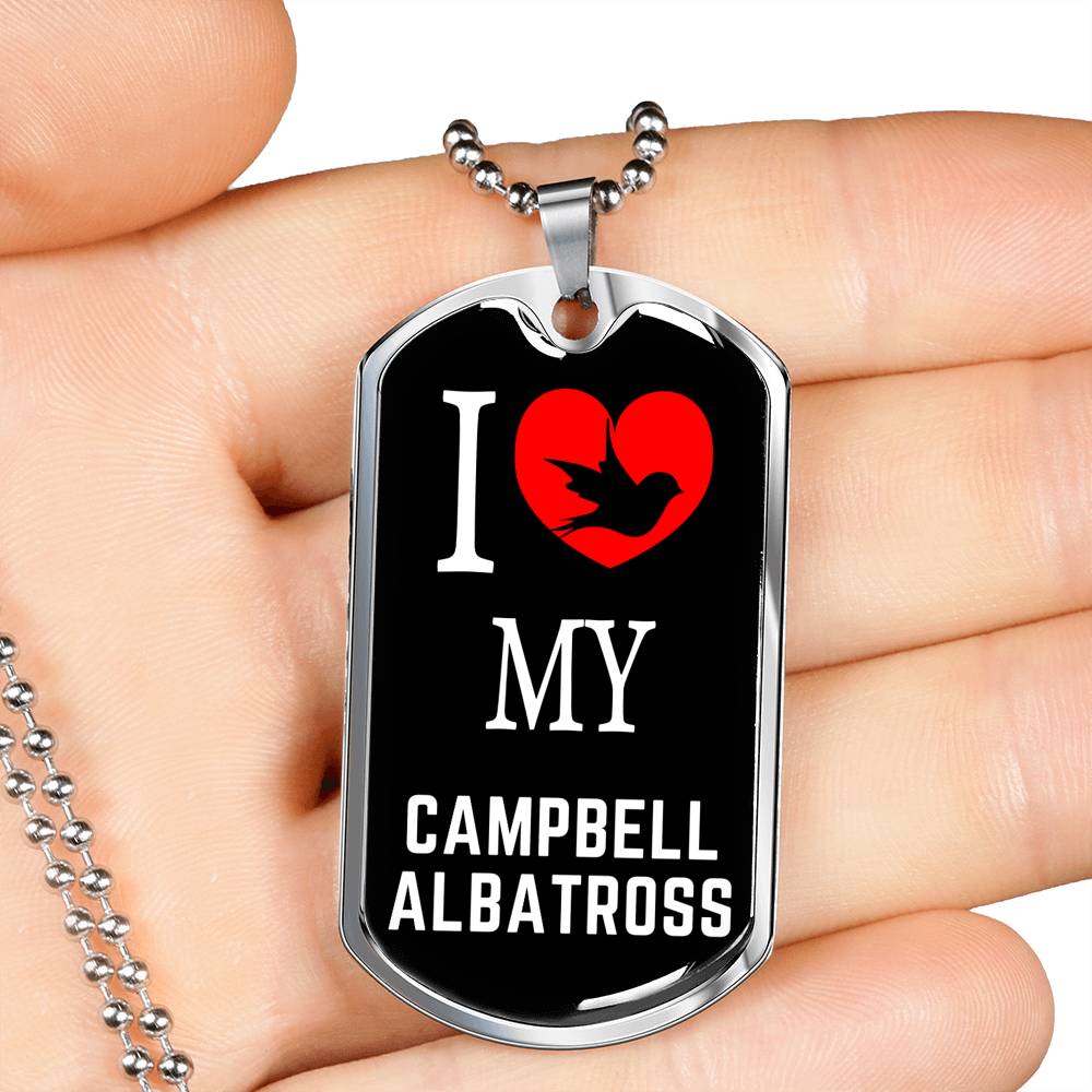 Campbell Albatross Necklace Stainless Steel or 18k Gold Dog Tag 24" Chain-Express Your Love Gifts
