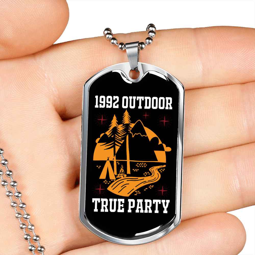 Camper Necklace 1992 Outdoor True Party Yellow Necklace Stainless Steel or 18k Gold Dog Tag 24" Chain-Express Your Love Gifts