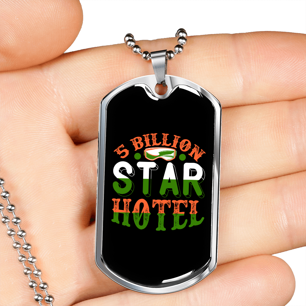 Camper Necklace 5 Billion Star Hotel Necklace Stainless Steel or 18k Gold Dog Tag 24" Chain-Express Your Love Gifts