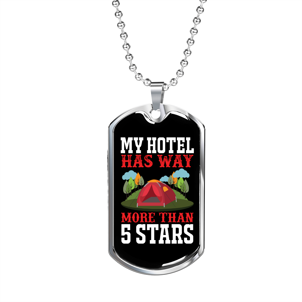 Camper Necklace 5 Stars Hotel Necklace Stainless Steel or 18k Gold Dog Tag 24" Chain-Express Your Love Gifts