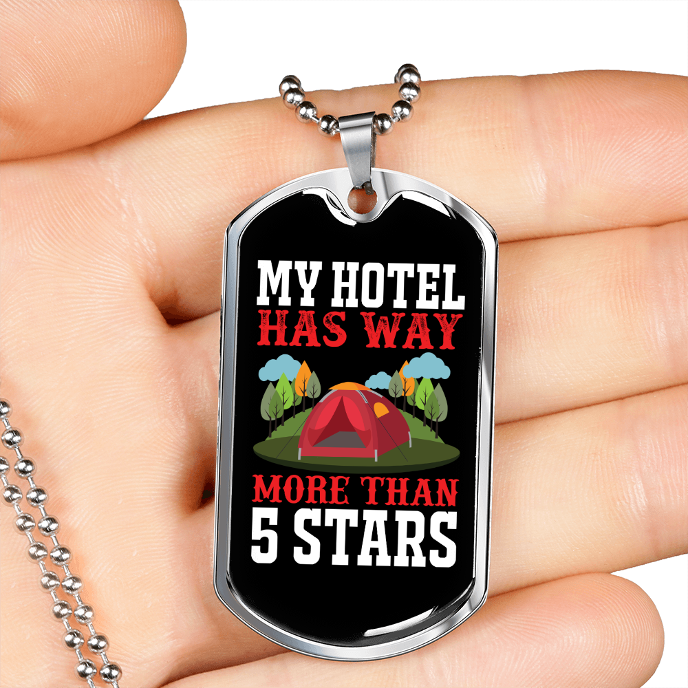 Camper Necklace 5 Stars Hotel Necklace Stainless Steel or 18k Gold Dog Tag 24" Chain-Express Your Love Gifts