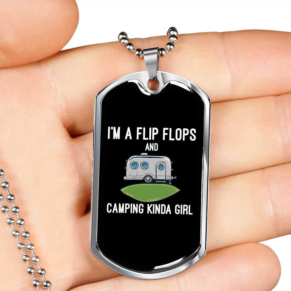 Camper Necklace A Flip Flops Necklace Stainless Steel or 18k Gold Dog Tag 24" Chain-Express Your Love Gifts