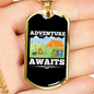 Camper Necklace Adventure Awaits Necklace Stainless Steel or 18k Gold Dog Tag 24" Chain-Express Your Love Gifts