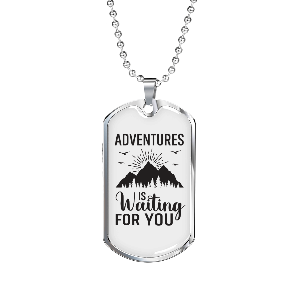 Camper Necklace Adventure is Waiting For You Necklace Stainless Steel or 18k Gold Dog Tag 24" Chain-Express Your Love Gifts