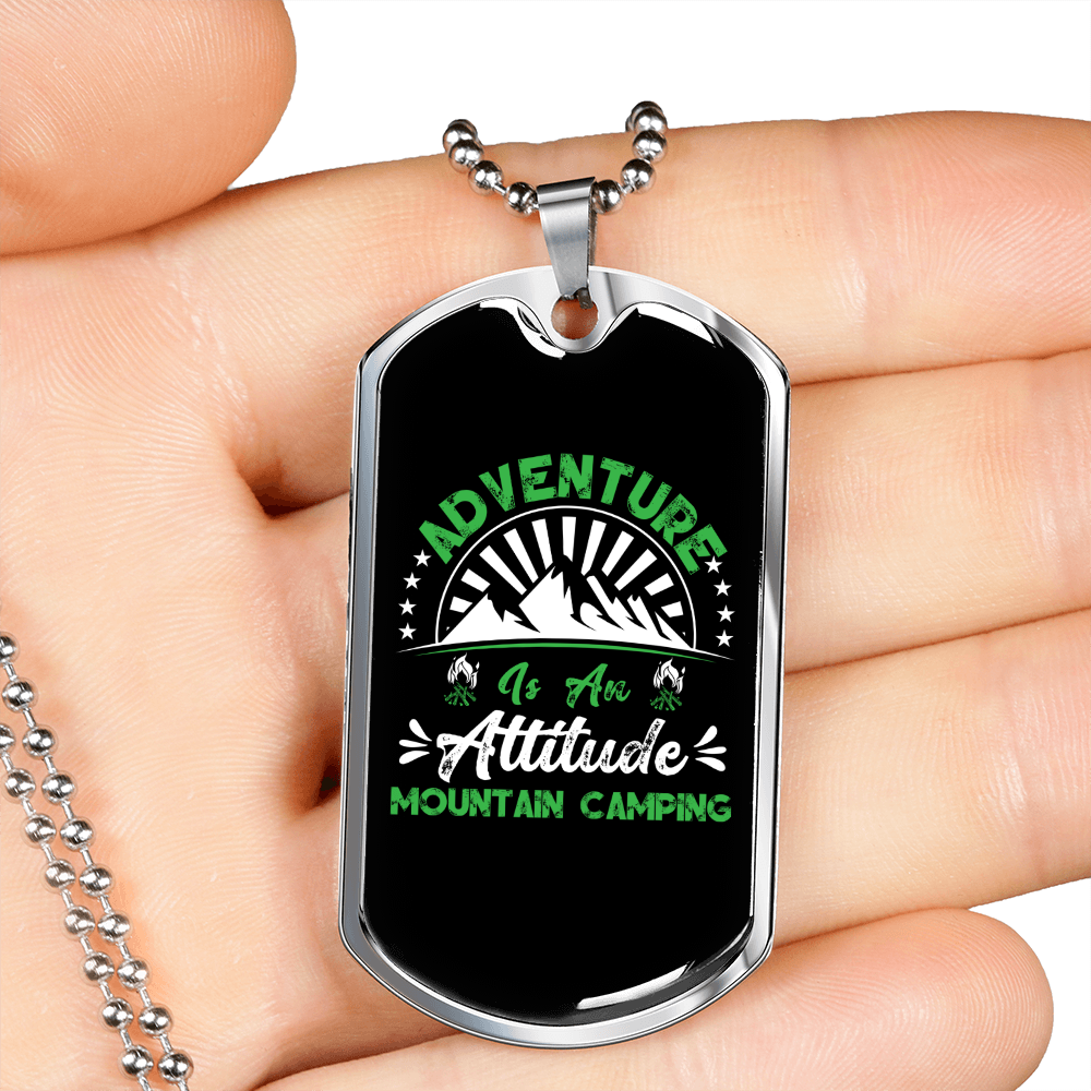 Camper Necklace Adventure Mountain Camping Necklace Stainless Steel or 18k Gold Dog Tag 24" Chain-Express Your Love Gifts
