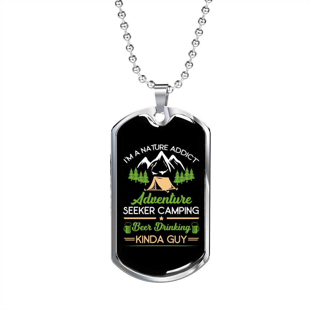 Camper Necklace Adventure Seeking Camping Necklace Stainless Steel or 18k Gold Dog Tag 24" Chain-Express Your Love Gifts