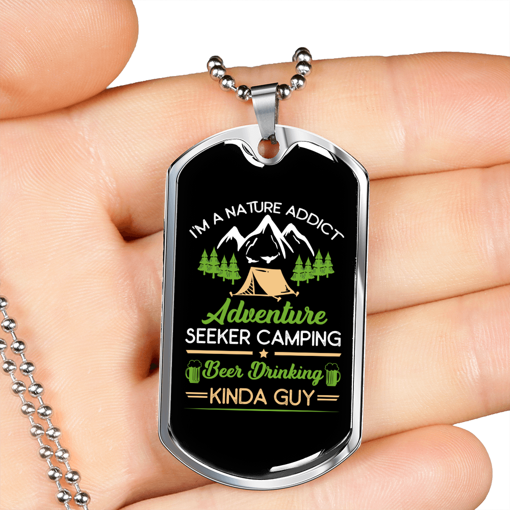 Camper Necklace Adventure Seeking Camping Necklace Stainless Steel or 18k Gold Dog Tag 24" Chain-Express Your Love Gifts