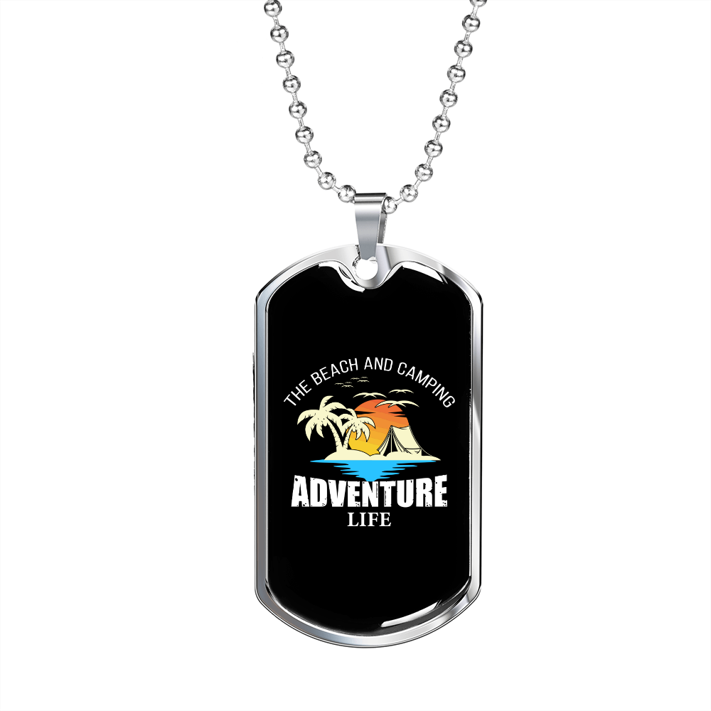 Camper Necklace Adventure White Life Necklace Stainless Steel or 18k Gold Dog Tag 24" Chain-Express Your Love Gifts