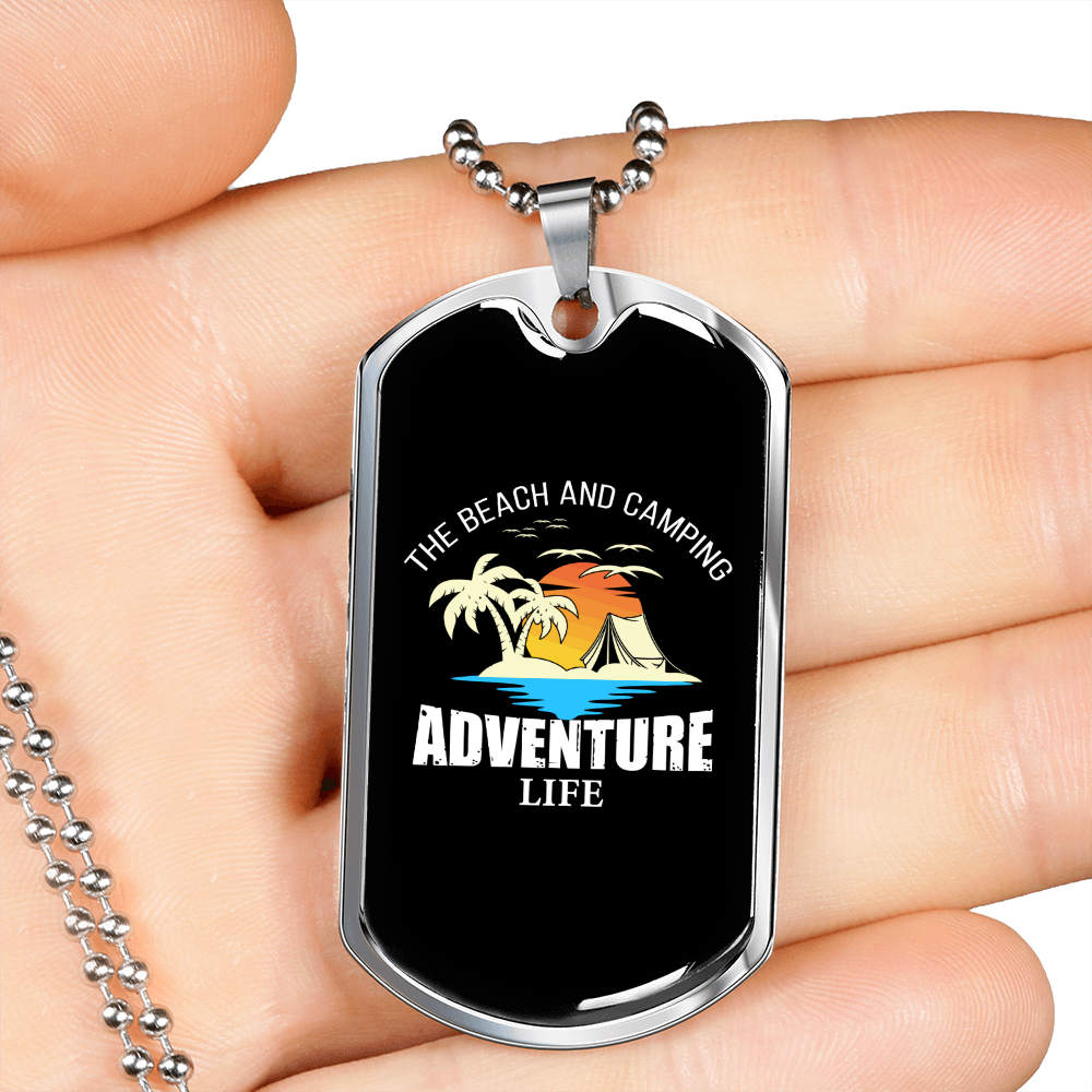 Camper Necklace Adventure White Life Necklace Stainless Steel or 18k Gold Dog Tag 24" Chain-Express Your Love Gifts