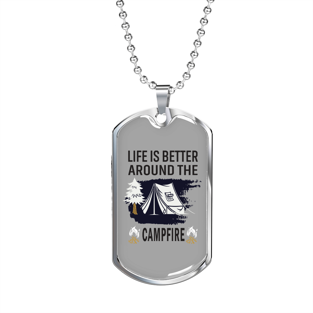 Camper Necklace Around The Campfire Necklace Stainless Steel or 18k Gold Dog Tag 24" Chain-Express Your Love Gifts