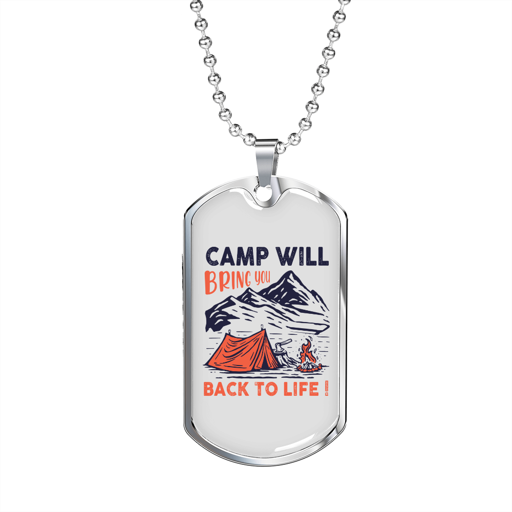 Camper Necklace Back To Life Necklace Stainless Steel or 18k Gold Dog Tag 24" Chain-Express Your Love Gifts