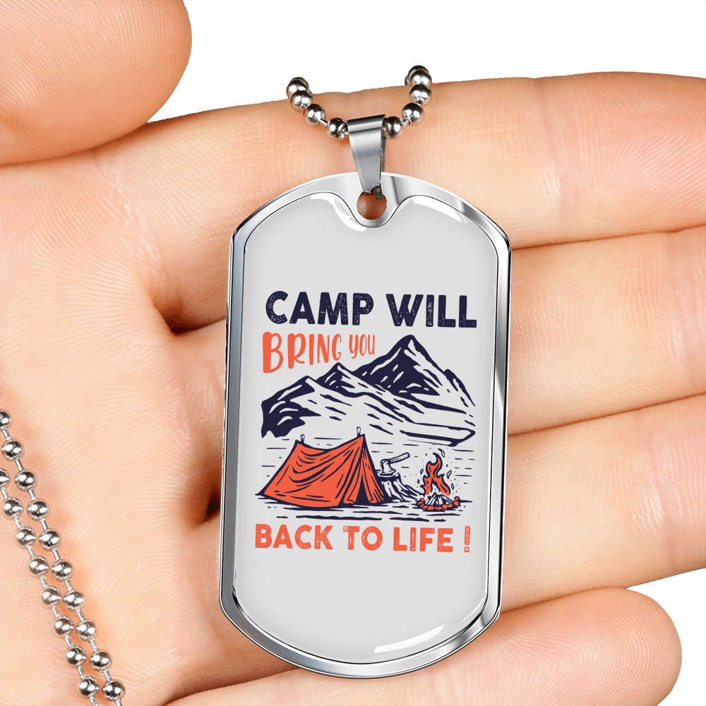 Camper Necklace Back To Life Necklace Stainless Steel or 18k Gold Dog Tag 24" Chain-Express Your Love Gifts