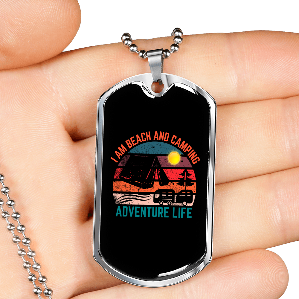Camper Necklace Beach and Camping Life Necklace Stainless Steel or 18k Gold Dog Tag 24" Chain-Express Your Love Gifts