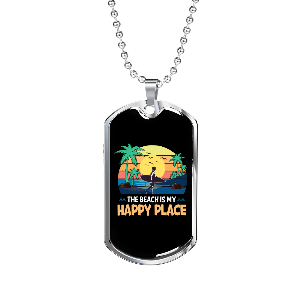 Camper Necklace Beach Happy Face Necklace Stainless Steel or 18k Gold Dog Tag 24" Chain-Express Your Love Gifts