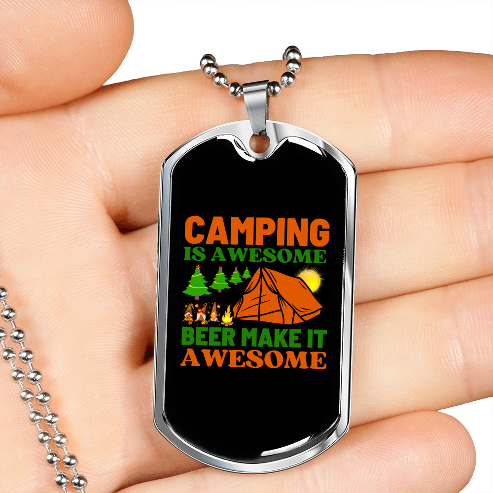 Camper Necklace Beer Make it Awesome Necklace Stainless Steel or 18k Gold Dog Tag 24" Chain-Express Your Love Gifts