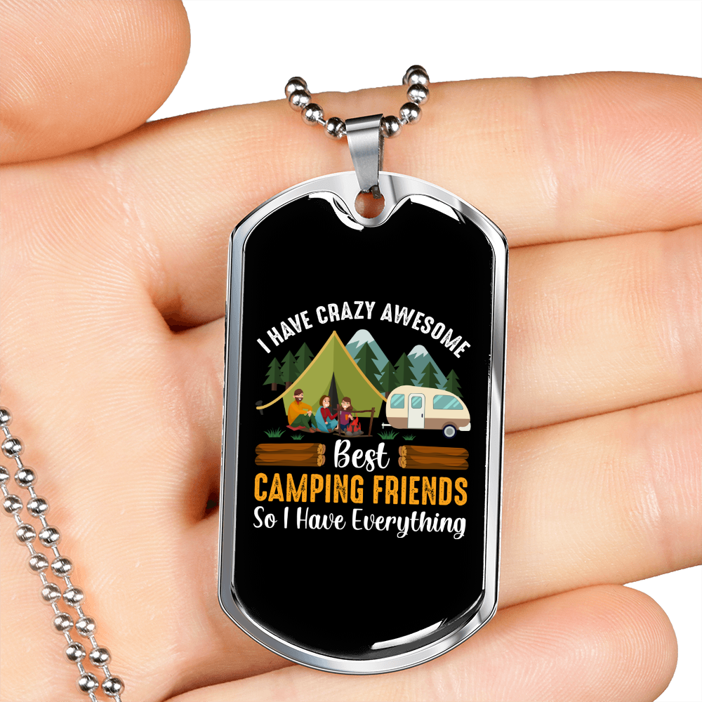 Camper Necklace Best Camping Friends Necklace Stainless Steel or 18k Gold Dog Tag 24" Chain-Express Your Love Gifts