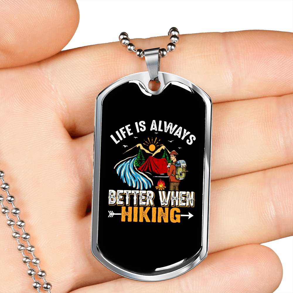 Camper Necklace Better When Hiking Necklace Stainless Steel or 18k Gold Dog Tag 24" Chain-Express Your Love Gifts