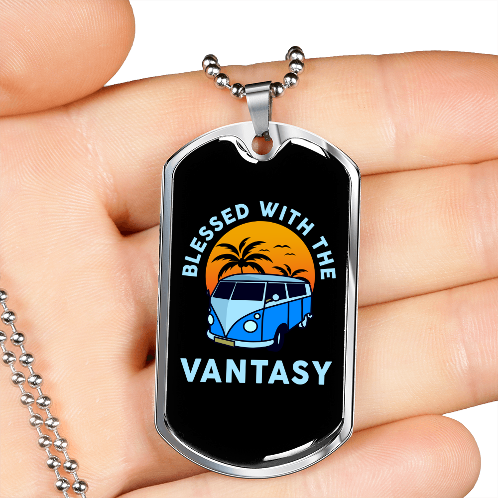 Camper Necklace Blessed With Vantasy Necklace Stainless Steel or 18k Gold Dog Tag 24" Chain-Express Your Love Gifts