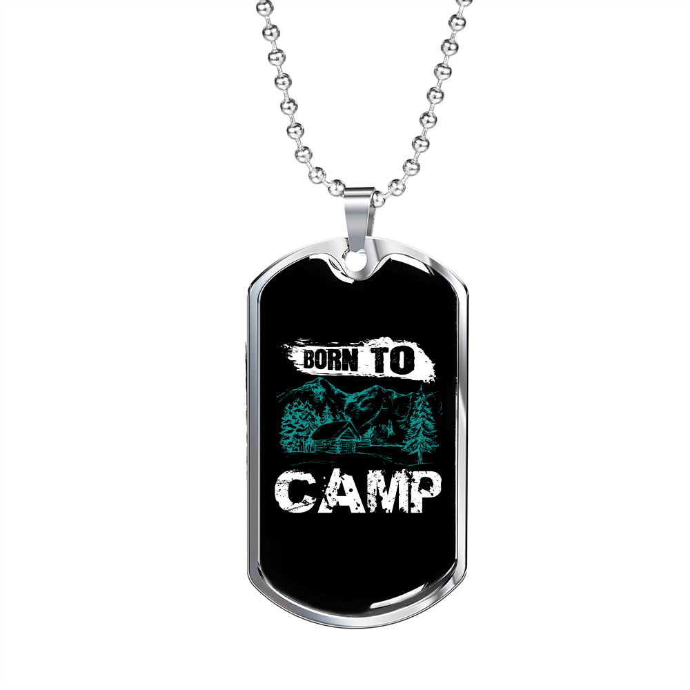Camper Necklace Born To Camp Necklace Stainless Steel or 18k Gold Dog Tag 24" Chain-Express Your Love Gifts