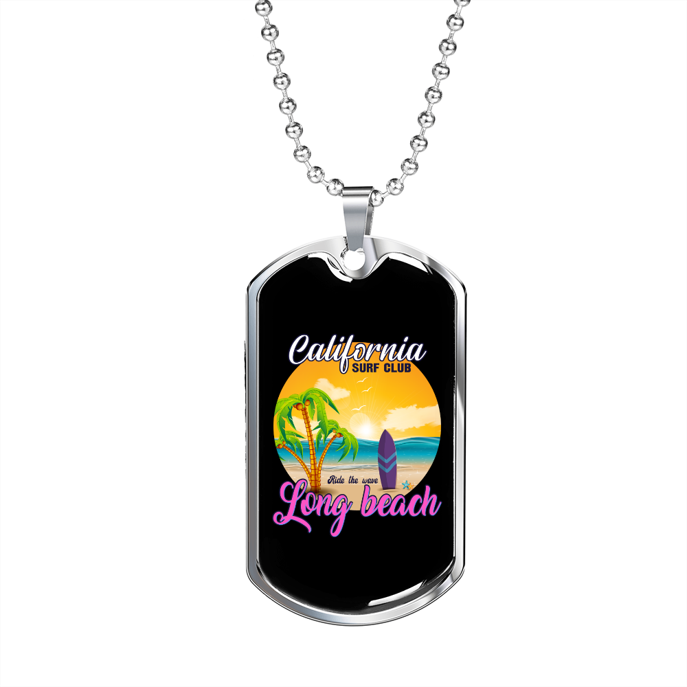 Camper Necklace California Long Beach Necklace Stainless Steel or 18k Gold Dog Tag 24" Chain-Express Your Love Gifts