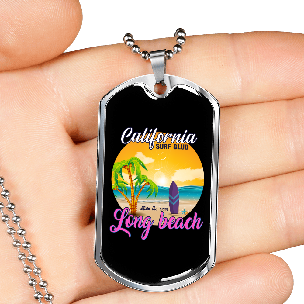 Camper Necklace California Long Beach Necklace Stainless Steel or 18k Gold Dog Tag 24" Chain-Express Your Love Gifts
