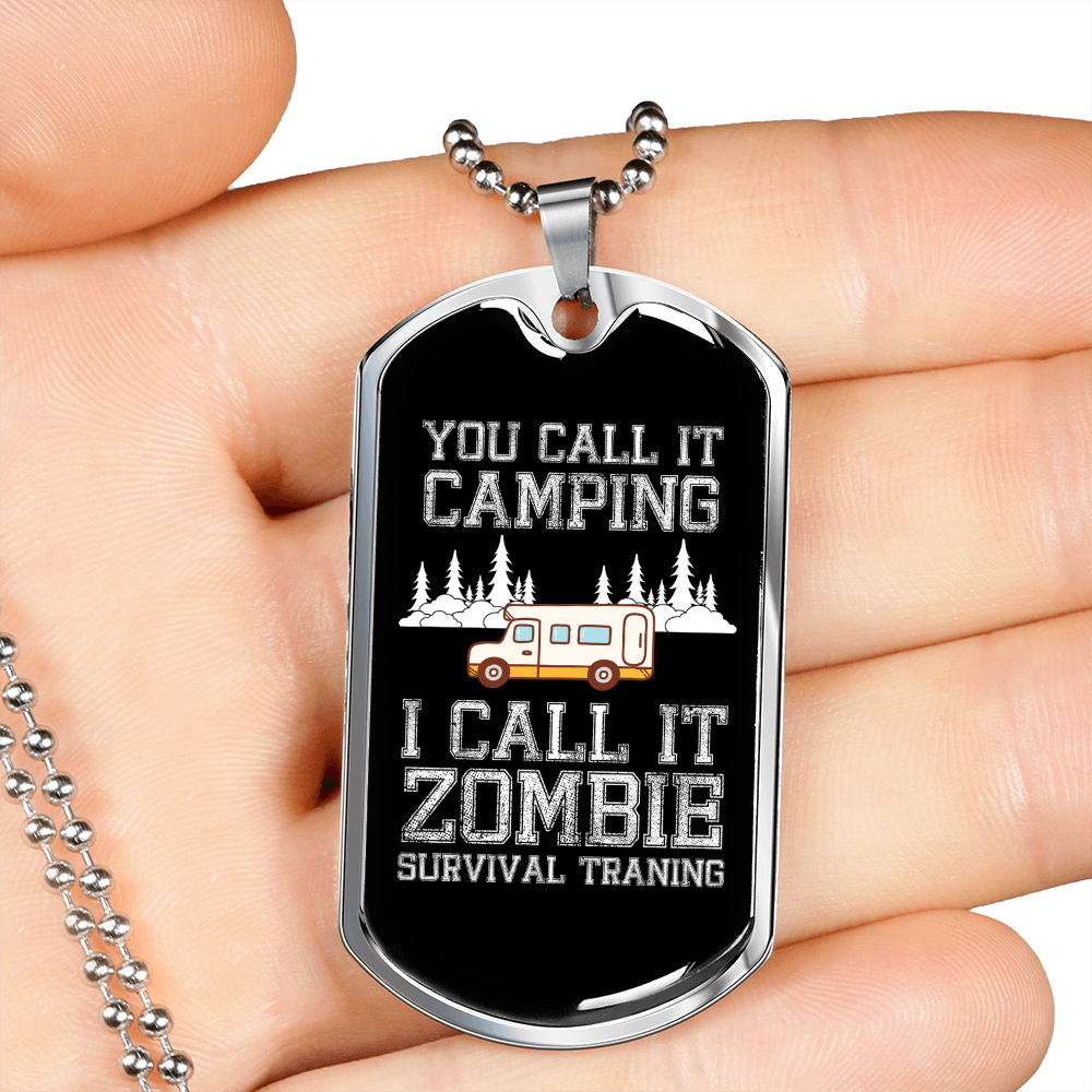 Camper Necklace Call It Zombie Necklace Stainless Steel or 18k Gold Dog Tag 24" Chain-Express Your Love Gifts