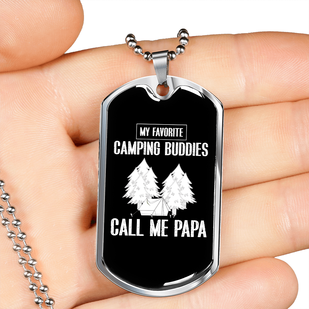 Camper Necklace Call Me Papa Necklace Stainless Steel or 18k Gold Dog Tag 24" Chain-Express Your Love Gifts