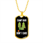 Camper Necklace Camp Hair Don't Care Necklace Stainless Steel or 18k Gold Dog Tag 24" Chain-Express Your Love Gifts