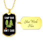 Camper Necklace Camp Hair Don't Care Necklace Stainless Steel or 18k Gold Dog Tag 24" Chain-Express Your Love Gifts