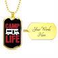 Camper Necklace Camp Life Camper Necklace Stainless Steel or 18k Gold Dog Tag 24" Chain-Express Your Love Gifts