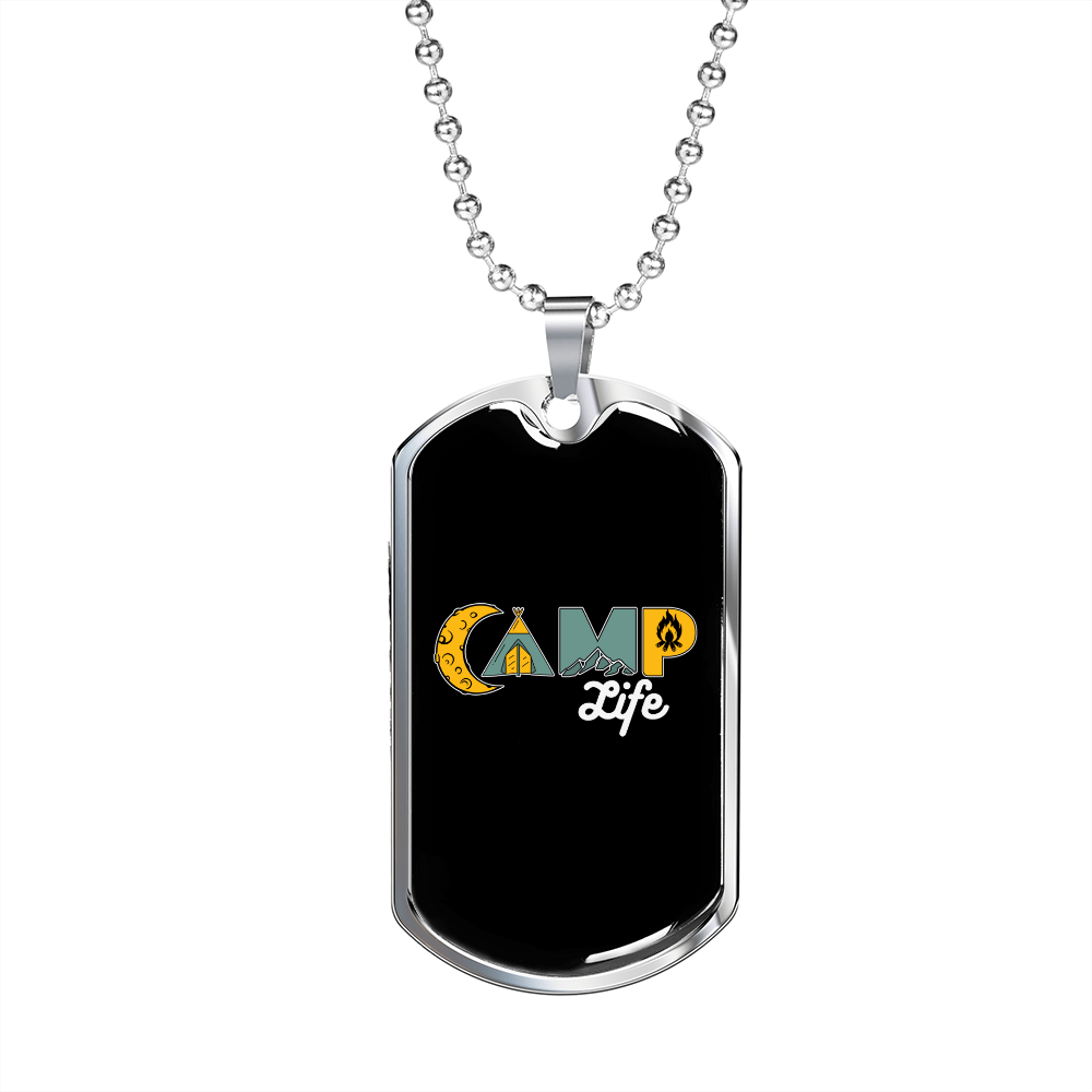 Camper Necklace Camp Life Camping Necklace Stainless Steel or 18k Gold Dog Tag 24" Chain-Express Your Love Gifts