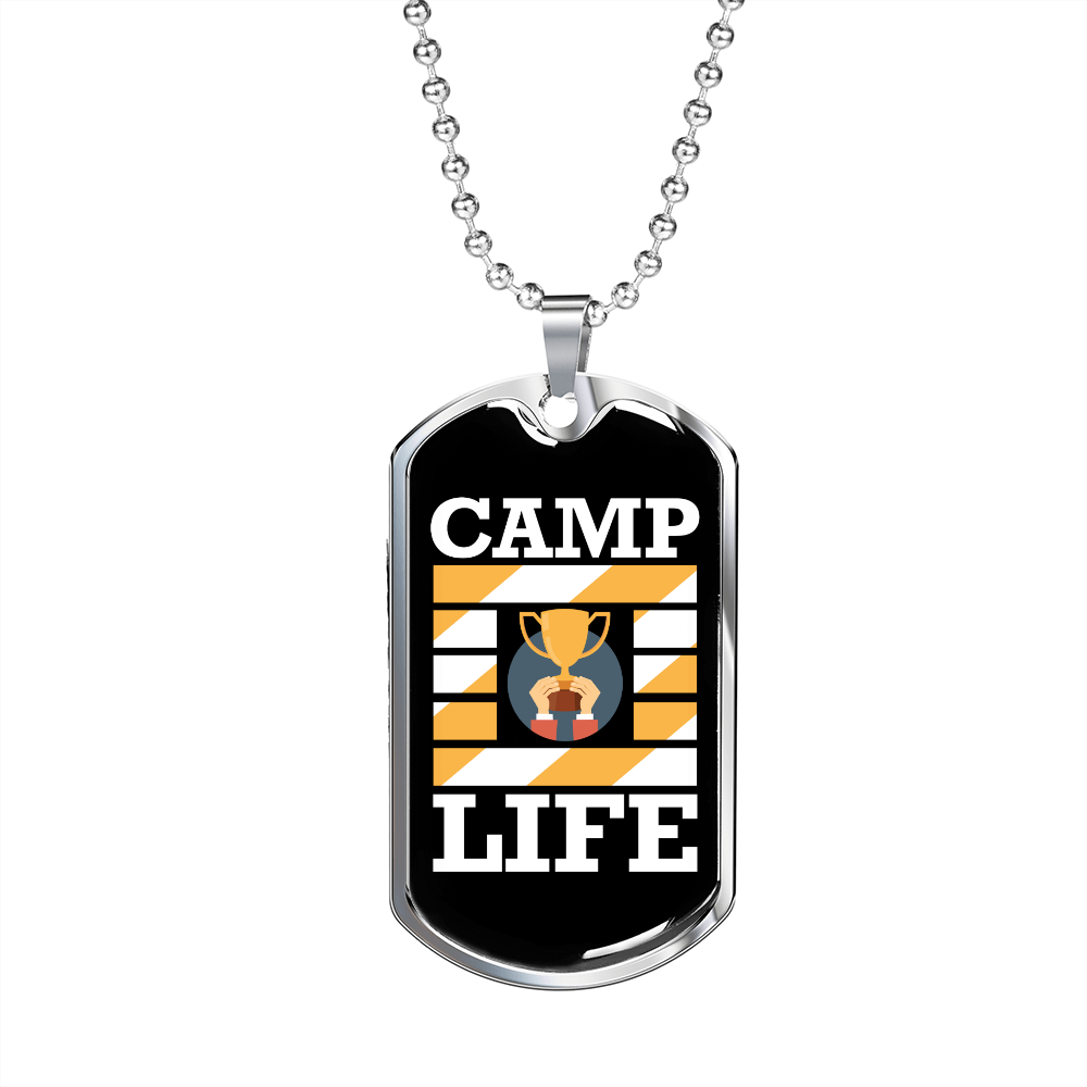 Camper Necklace Camp Life Necklace Stainless Steel or 18k Gold Dog Tag 24" Chain-Express Your Love Gifts