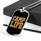 Camper Necklace Camp Life Yellow Necklace Stainless Steel or 18k Gold Dog Tag 24" Chain-Express Your Love Gifts