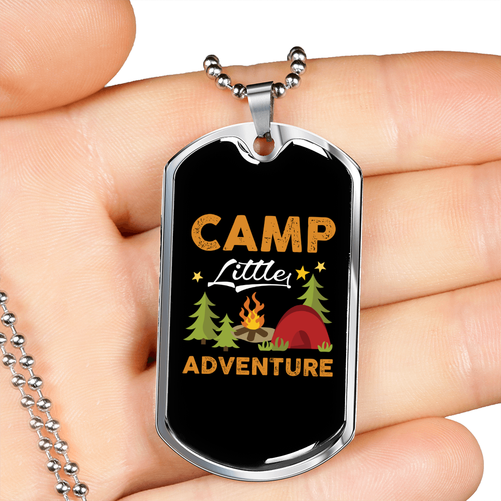 Camper Necklace Camp Little Adventure Necklace Stainless Steel or 18k Gold Dog Tag 24" Chain-Express Your Love Gifts
