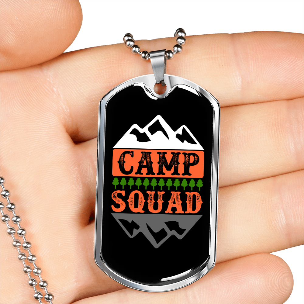 Camper Necklace Camp Squad orange Necklace Stainless Steel or 18k Gold Dog Tag 24" Chain-Express Your Love Gifts