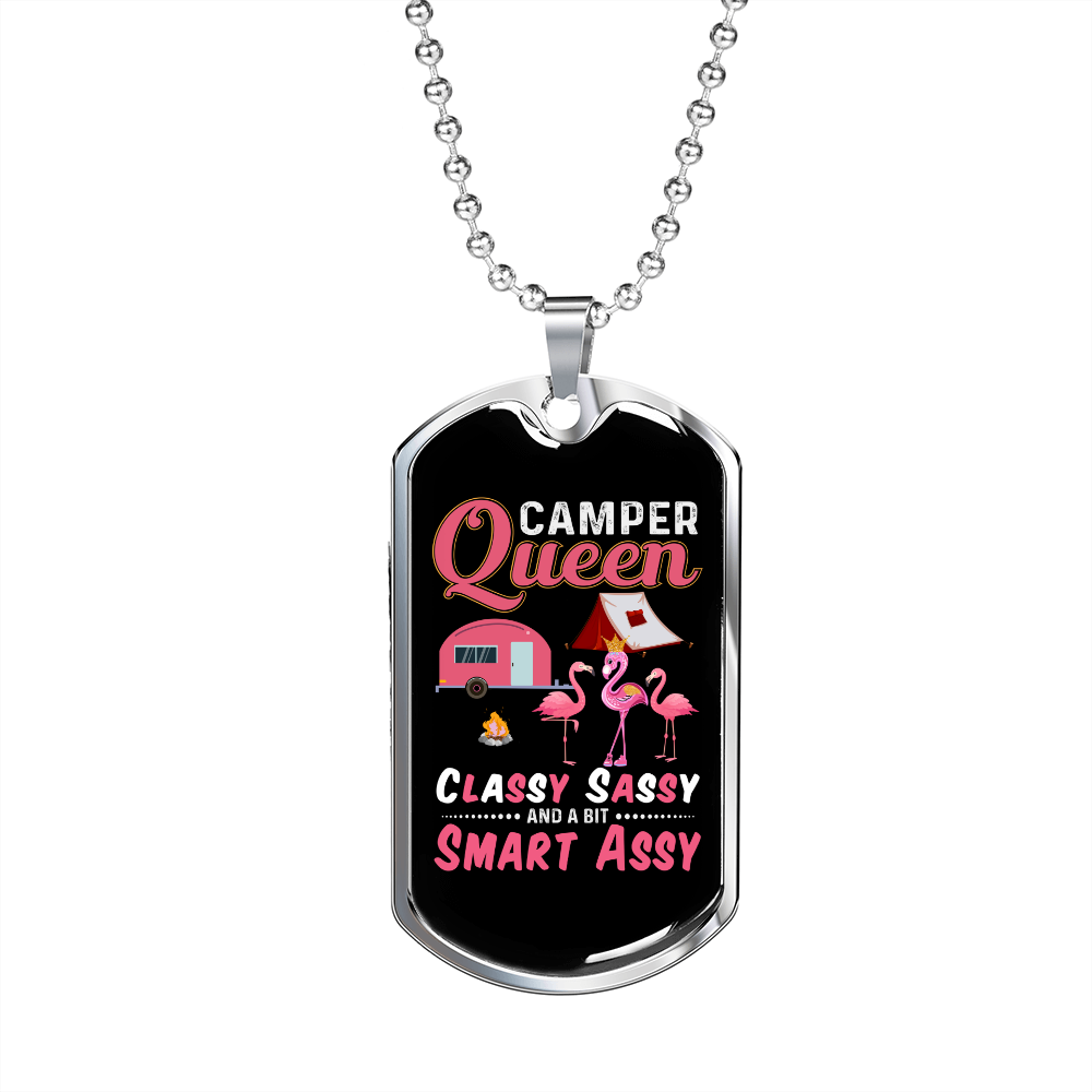 Camper Necklace Camper Queen Classy Necklace Stainless Steel or 18k Gold Dog Tag 24" Chain-Express Your Love Gifts