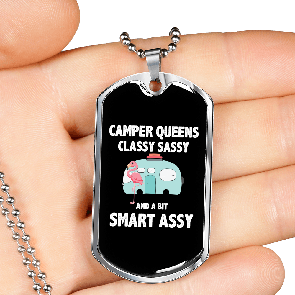 Camper Necklace Camper Queens Classy Necklace Stainless Steel or 18k Gold Dog Tag 24" Chain-Express Your Love Gifts