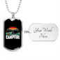 Camper Necklace Campfire Camping Necklace Stainless Steel or 18k Gold Dog Tag 24" Chain-Express Your Love Gifts
